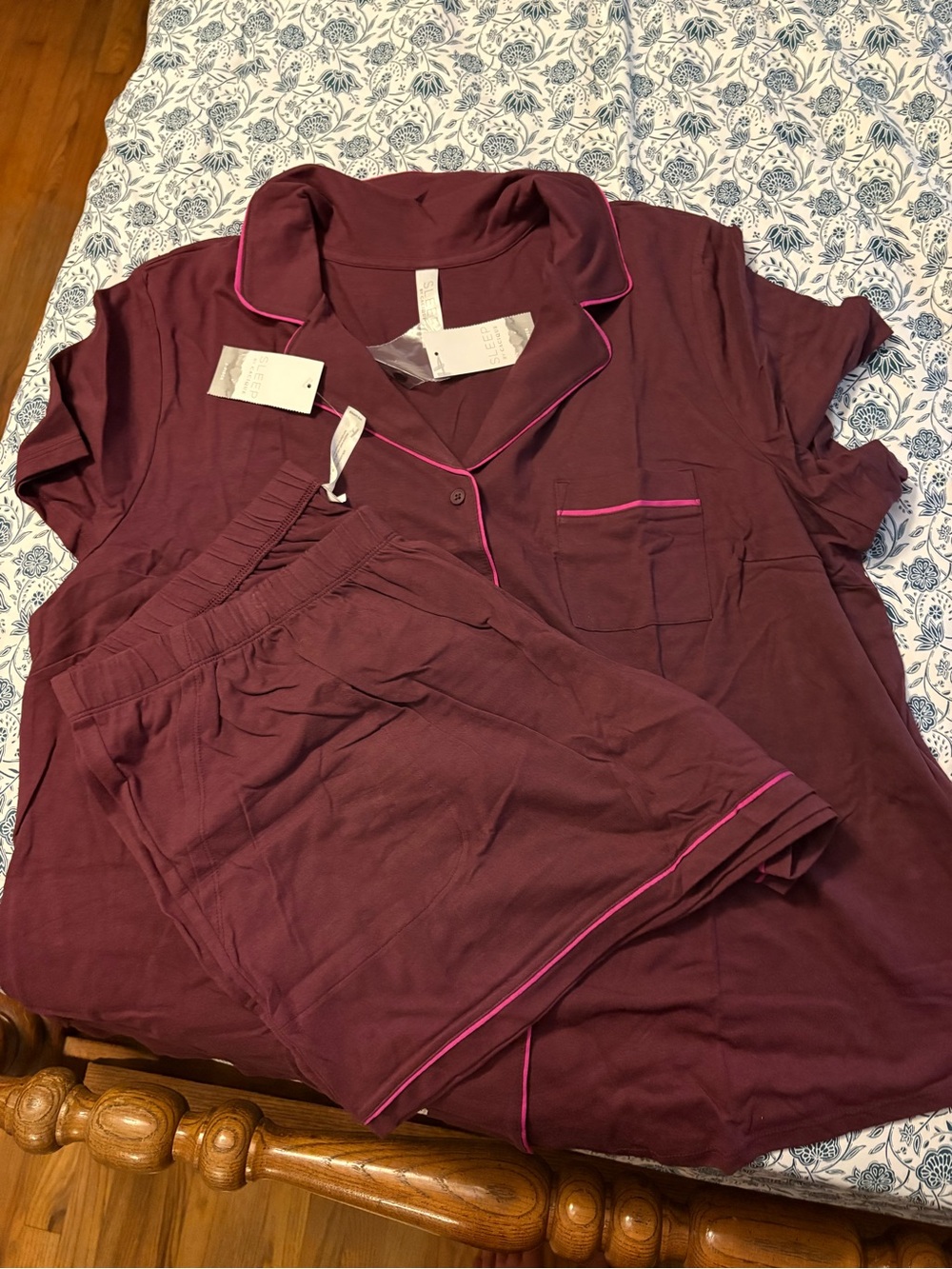 Lane Bryant Burgundy Short Sleeve Pajama Set with Pink Piping